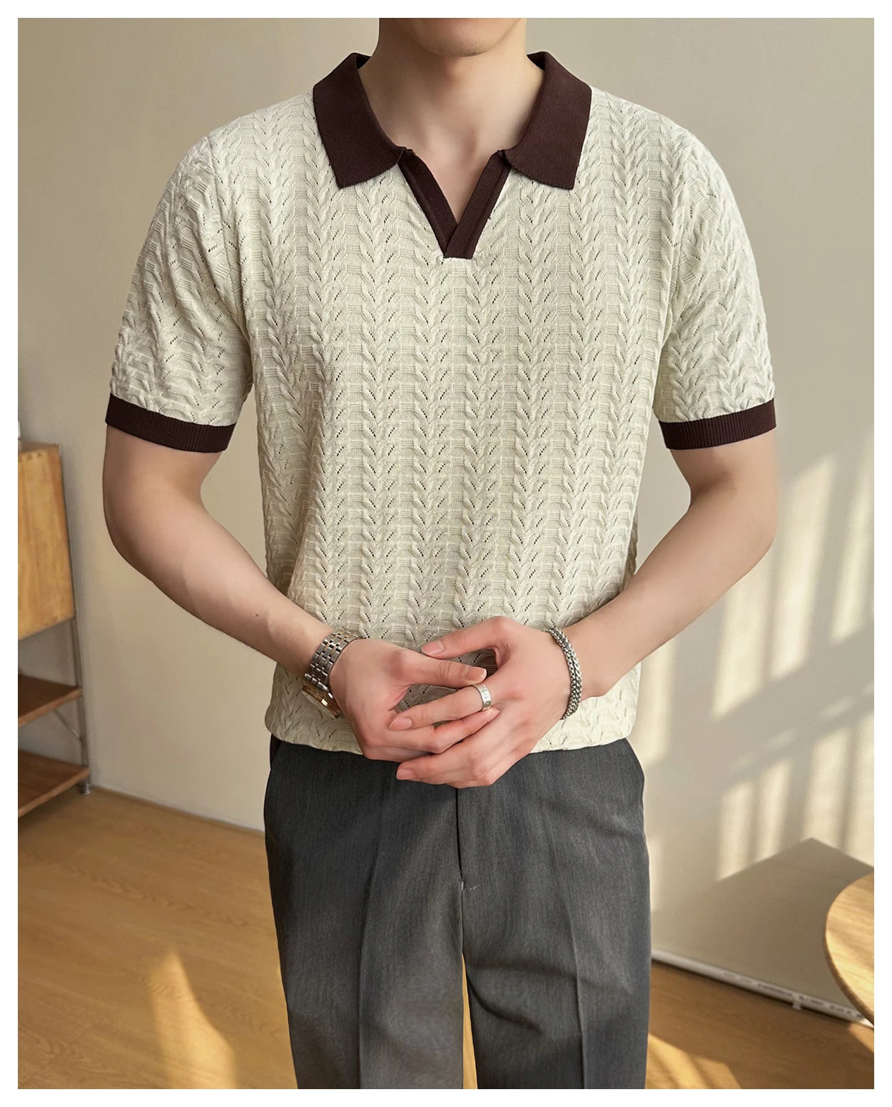 Men's 2025 Summer New Knitwear, Versatile Breathable Hollow Thin Short Sleeve Polo Shirt Fashion Plus Size Shirt Polo Shirt