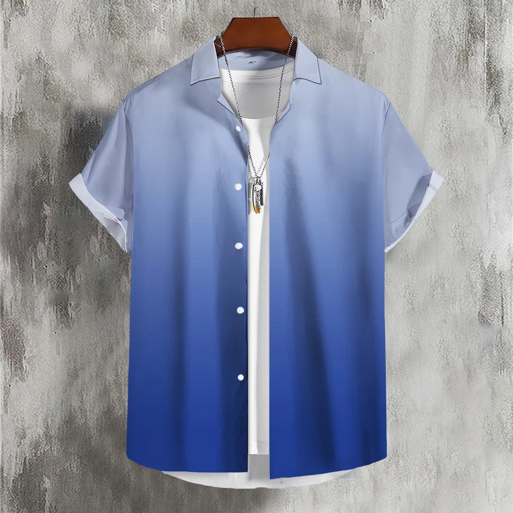 Men'S Shirt Summer Color Gradient Lapel Shirts For Men Colorful Simple 3d Print Basic Men'S Shirt Tops Casual Short Sleeve