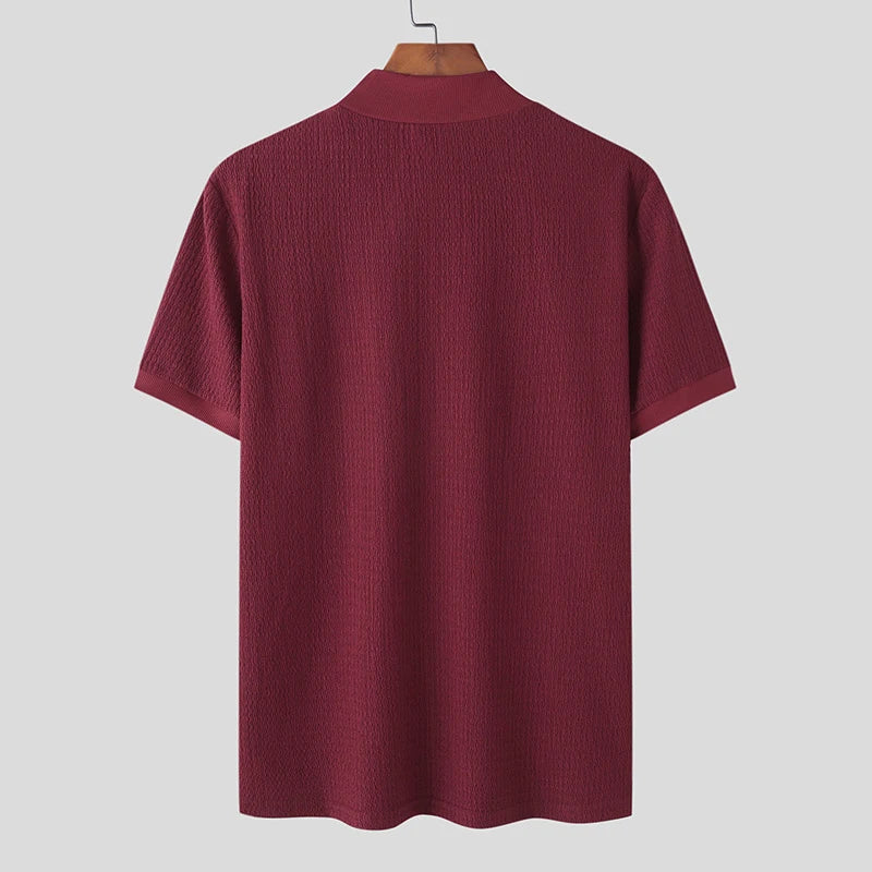 New Fashion Tight T-shirt Casual Streetwear Textured High-neck Solid Color Short-sleeved Bottoming Tees Korean Style Tops