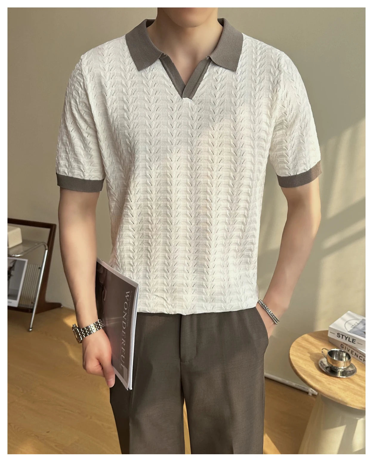 Men's 2025 Summer New Knitwear, Versatile Breathable Hollow Thin Short Sleeve Polo Shirt Fashion Plus Size Shirt Polo Shirt