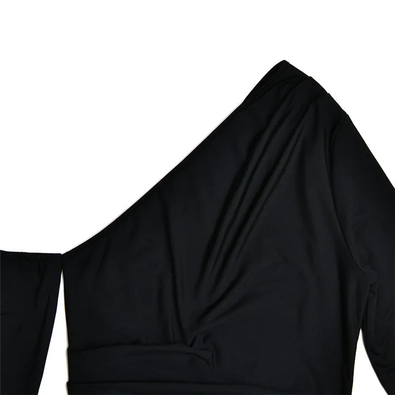 Mozision Oblique Shoulder Thigh High Split Maxi Dress Women Long Sleeve Backless Bodycon Sexy Club Party Long Dress Vestidos