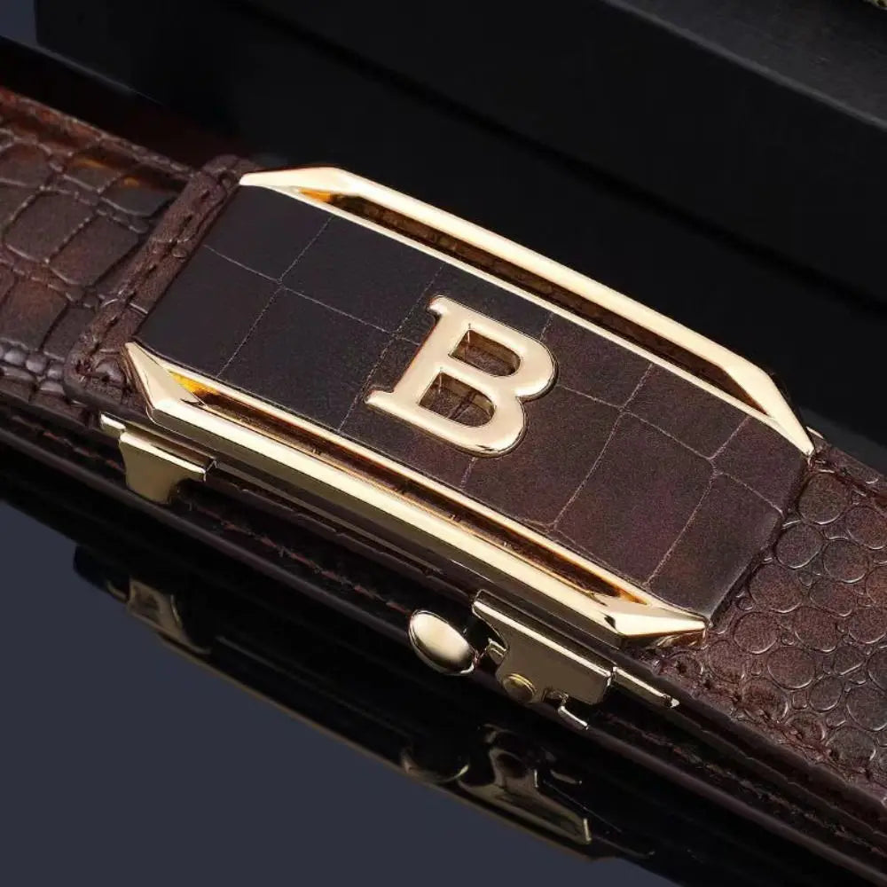 Casual Black Coffee Business Leather Belt Luxury Design Trendy Brand Automatic Buckle Waist Belt Man Crocodile Pattern Waistband