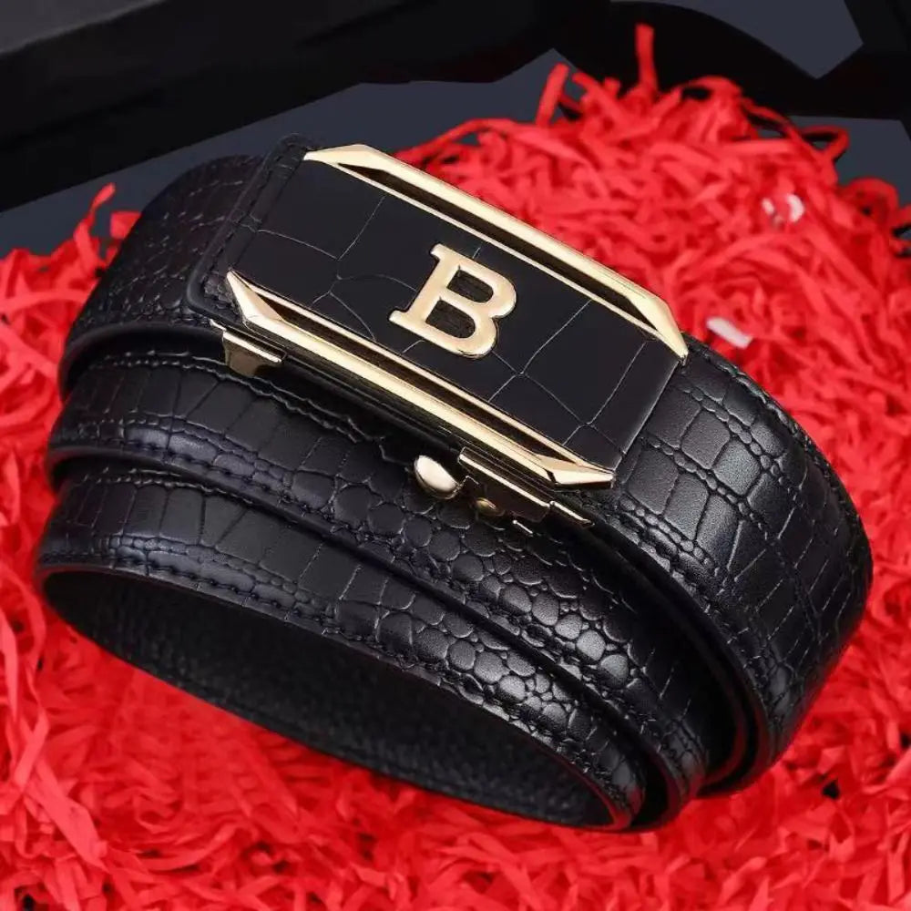 Casual Black Coffee Business Leather Belt Luxury Design Trendy Brand Automatic Buckle Waist Belt Man Crocodile Pattern Waistband