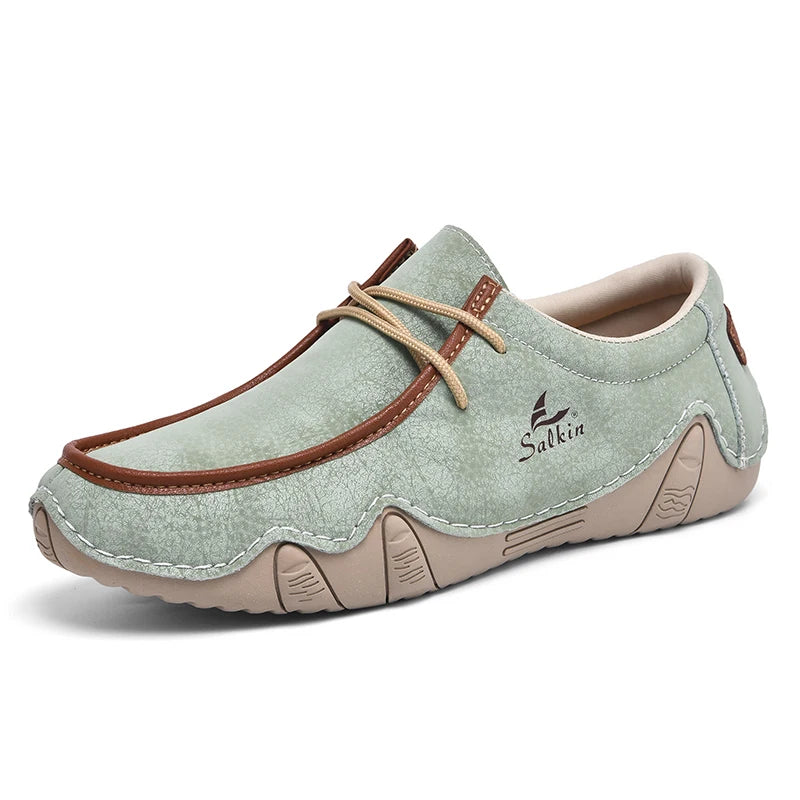 Handmade Leather Casual Men Shoes Design Sneakers Man Loafers Breathable Low Top Flat Shoes Driving Plus Size