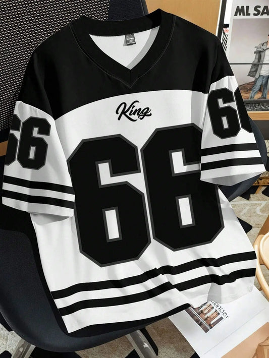2025 summer new V-neck men's casual T-shirt Chicago letter-printed polyester pullover summer daily outdoor street wear clothes