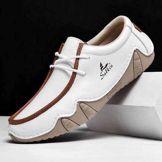 Handmade Leather Casual Men Shoes Design Sneakers Man Loafers Breathable Low Top Flat Shoes Driving Plus Size