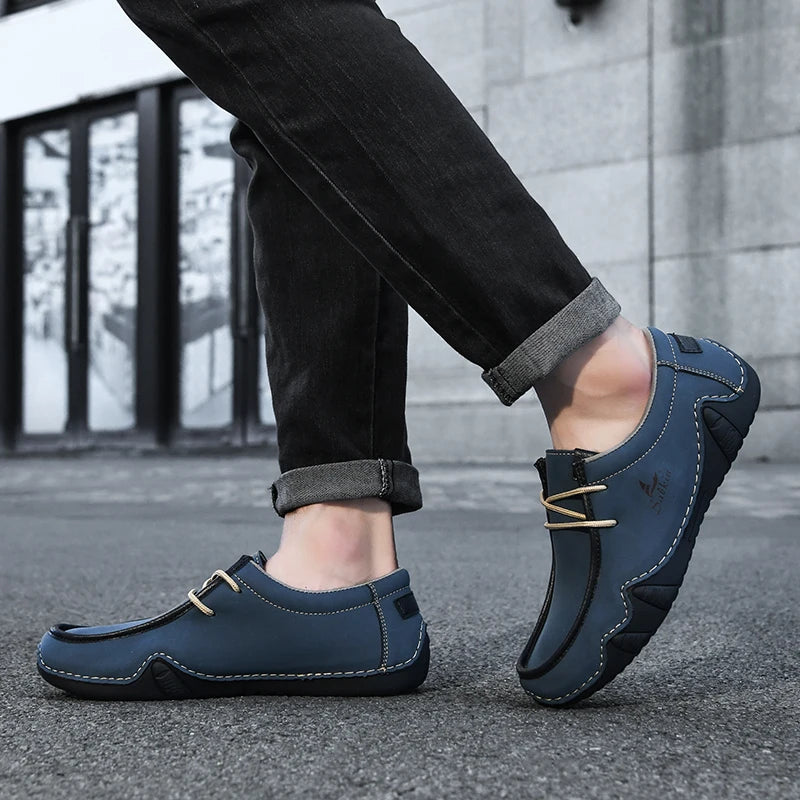 Handmade Leather Casual Men Shoes Design Sneakers Man Loafers Breathable Low Top Flat Shoes Driving Plus Size
