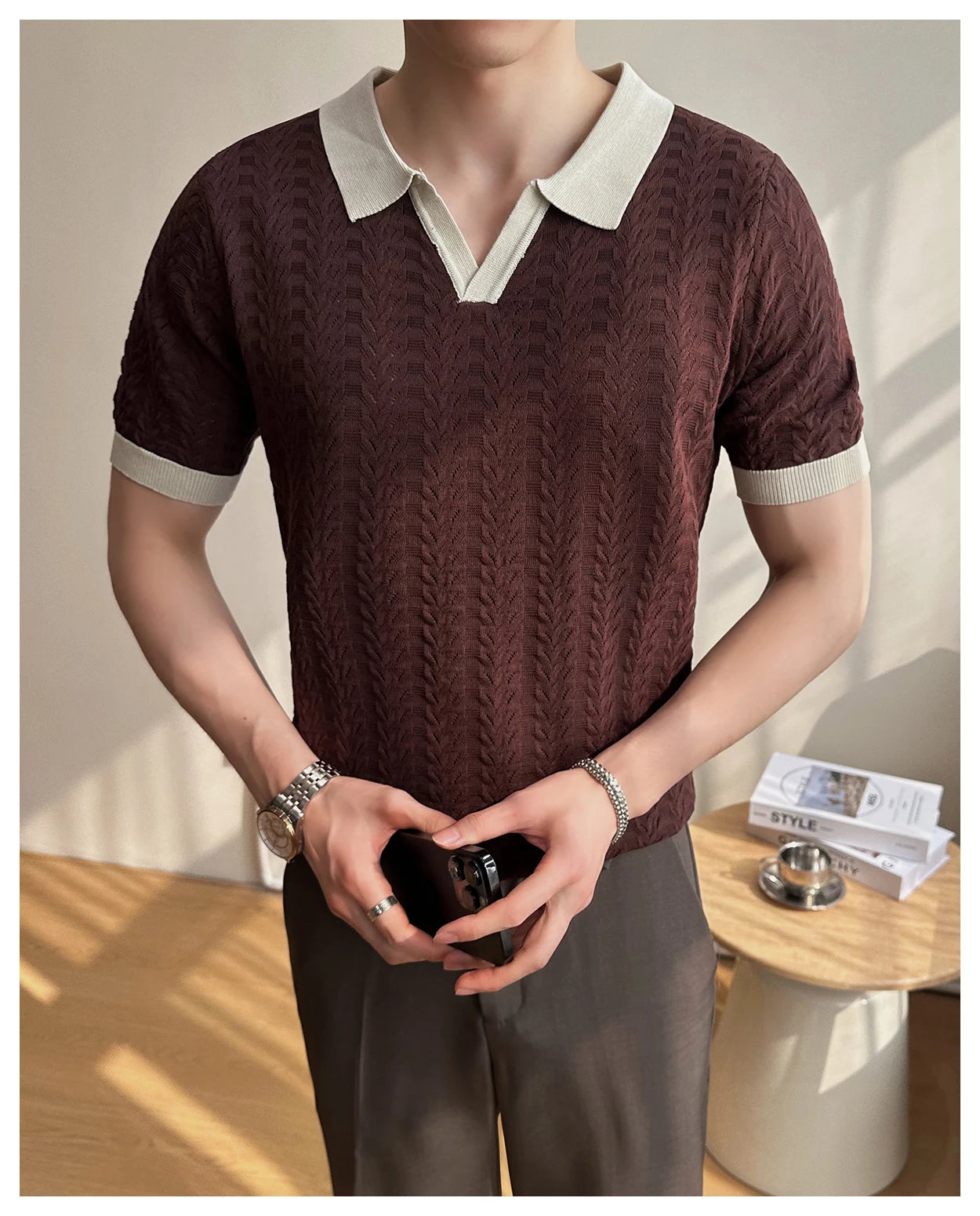 Men's 2025 Summer New Knitwear, Versatile Breathable Hollow Thin Short Sleeve Polo Shirt Fashion Plus Size Shirt Polo Shirt