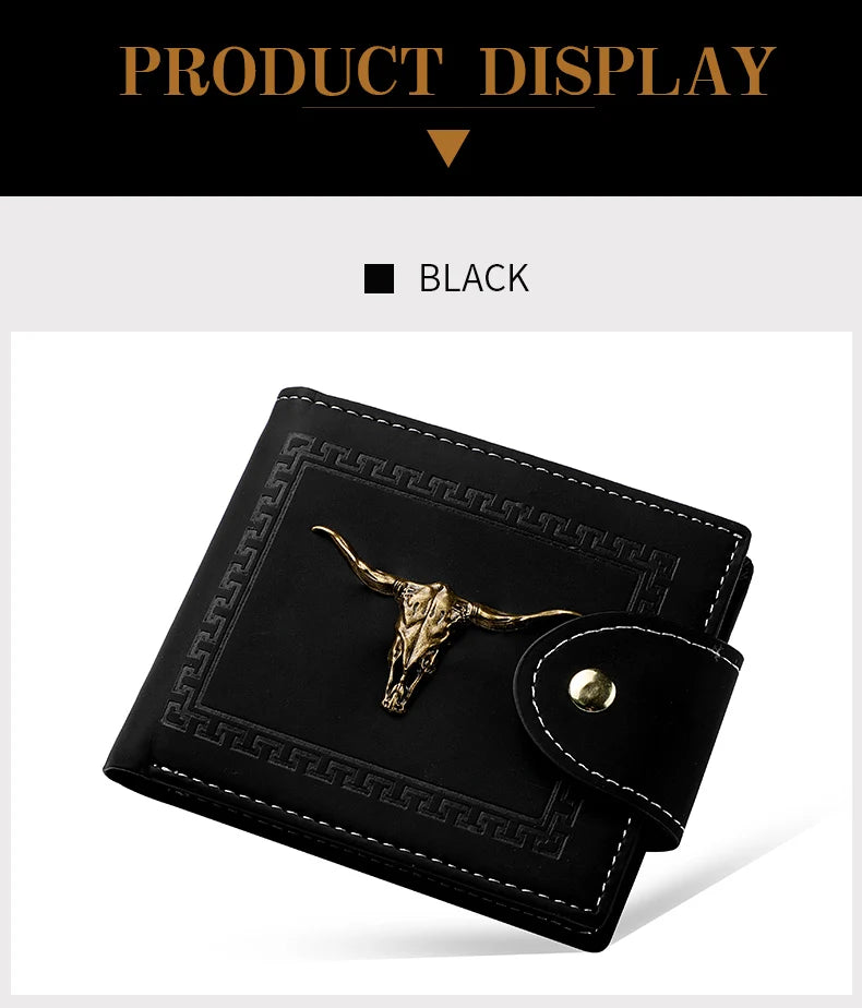 New Men's Wallet Short Multi-Function Multi-Card Slot Metal Bull Label Luxury Wallet Zipper Designer Small Slim Wallet