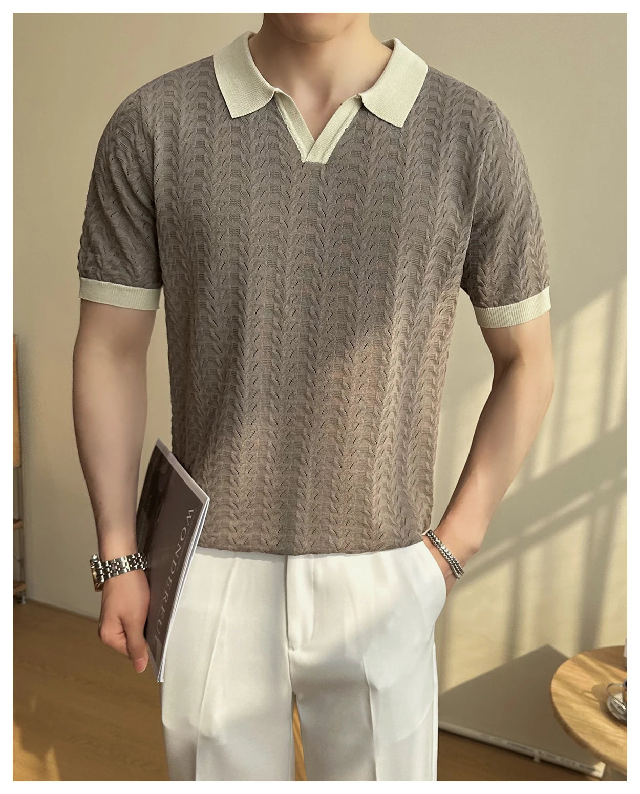 Men's 2025 Summer New Knitwear, Versatile Breathable Hollow Thin Short Sleeve Polo Shirt Fashion Plus Size Shirt Polo Shirt