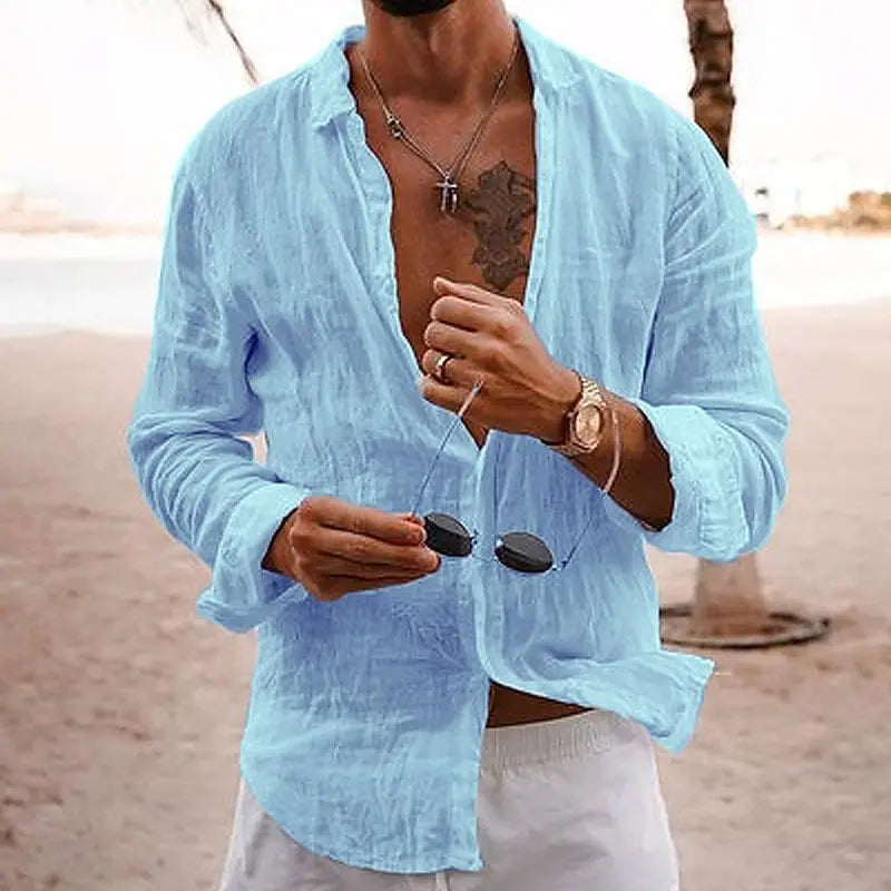 Men's Summer Shirt Cotton Linen Long