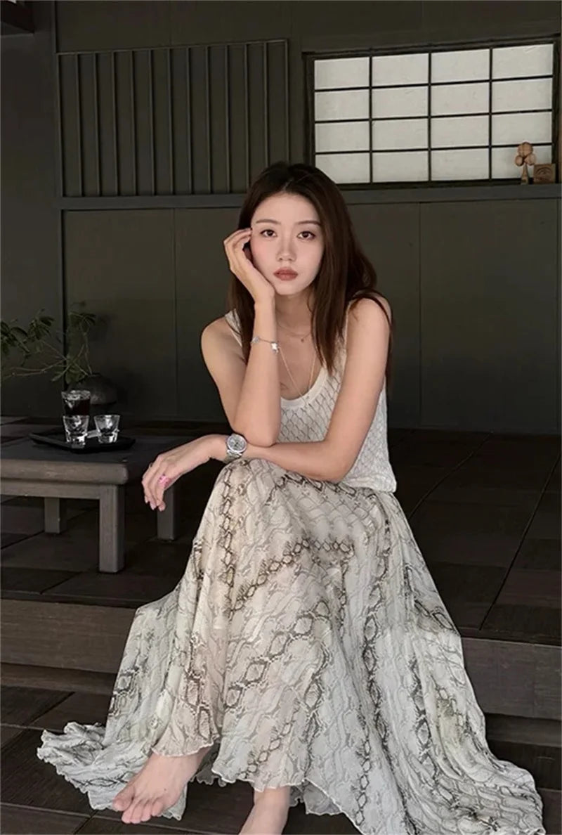 Women's Dresses Spring 2025 New Wide Hem Printed Skirt Irregular Design Personality Fashion Elegant and Versatile Beach Vacation