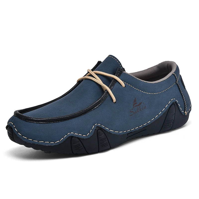 Handmade Leather Casual Men Shoes Design Sneakers Man Loafers Breathable Low Top Flat Shoes Driving Plus Size