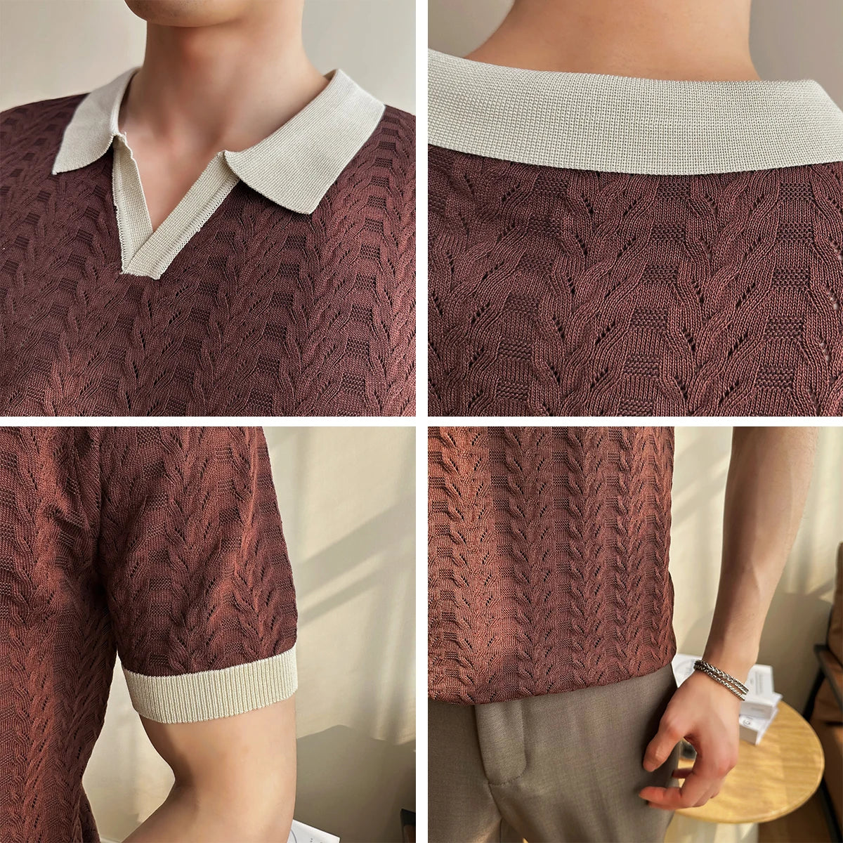 Men's 2025 Summer New Knitwear, Versatile Breathable Hollow Thin Short Sleeve Polo Shirt Fashion Plus Size Shirt Polo Shirt