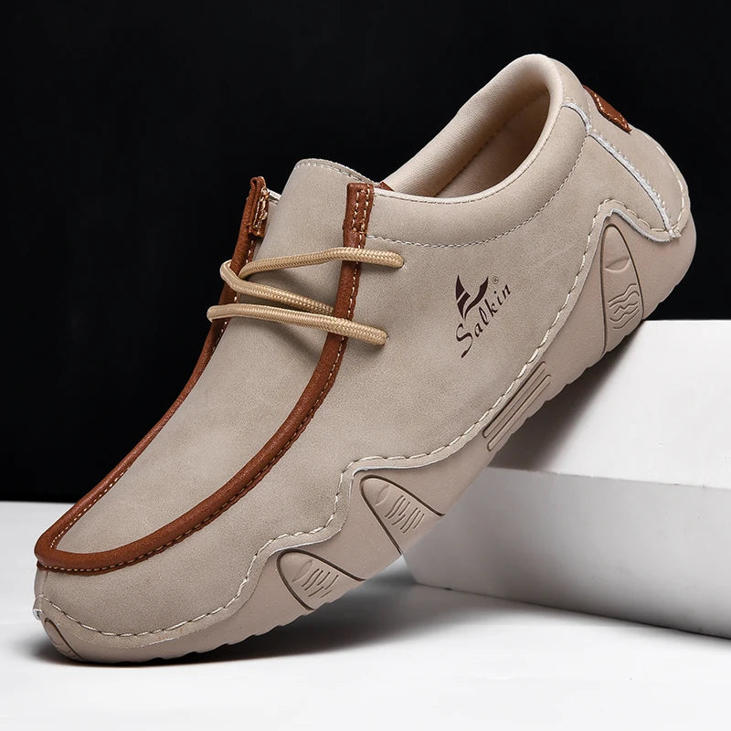 Handmade Leather Casual Men Shoes Design Sneakers Man Loafers Breathable Low Top Flat Shoes Driving Plus Size