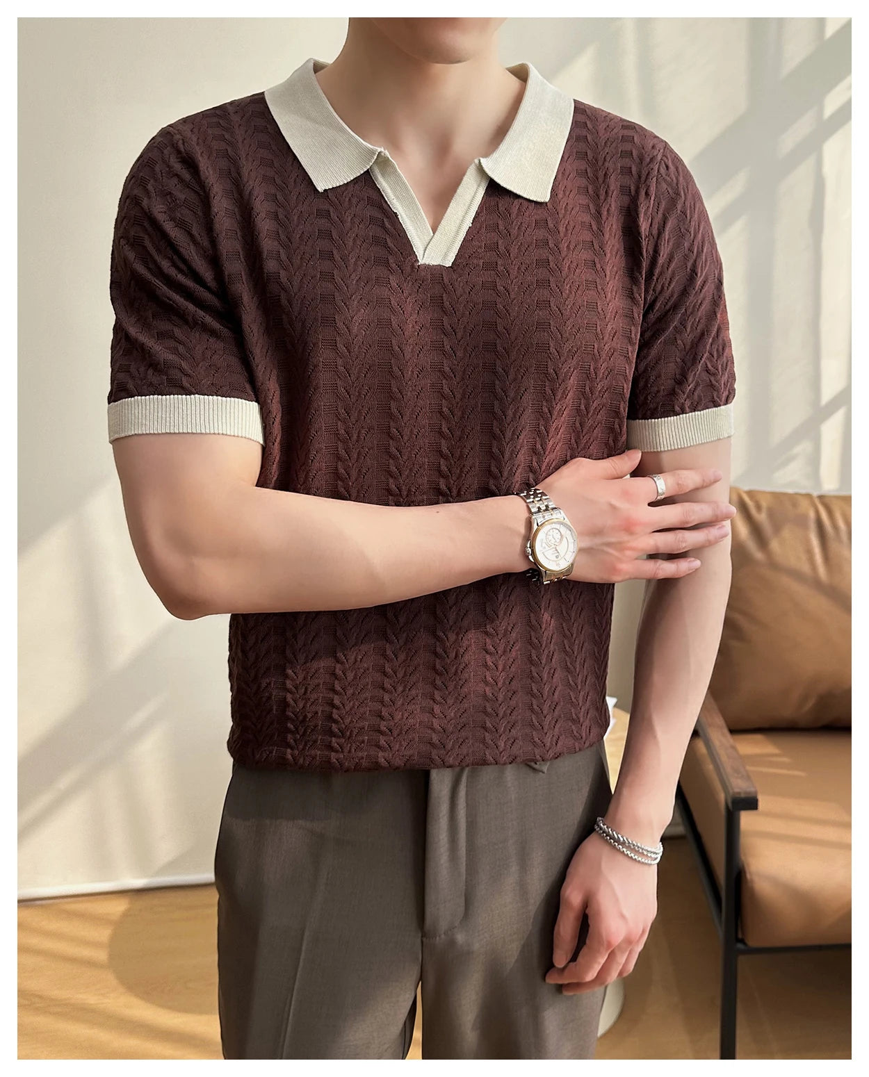 Men's 2025 Summer New Knitwear, Versatile Breathable Hollow Thin Short Sleeve Polo Shirt Fashion Plus Size Shirt Polo Shirt
