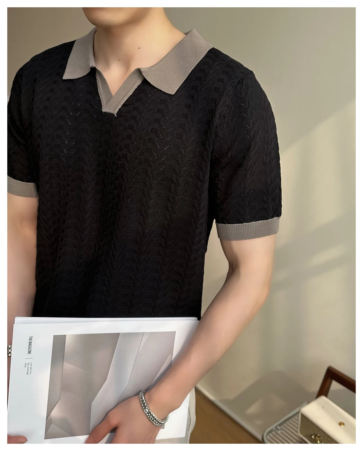 Men's 2025 Summer New Knitwear, Versatile Breathable Hollow Thin Short Sleeve Polo Shirt Fashion Plus Size Shirt Polo Shirt