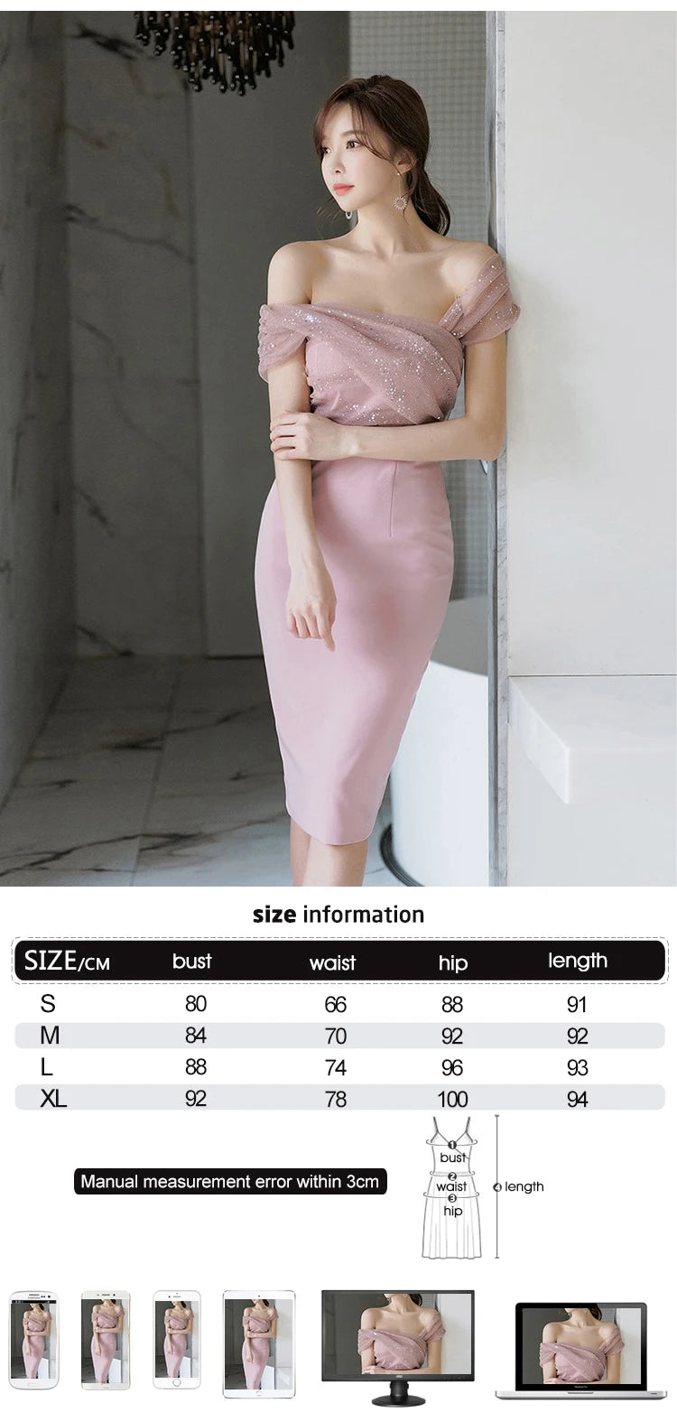 Fashion Evening Dress Women Ladies Clothes Elegant Sparkly Shiny Sequin Sexy Off-Shoulder Backless Midi Party Prom Mujer Vestido
