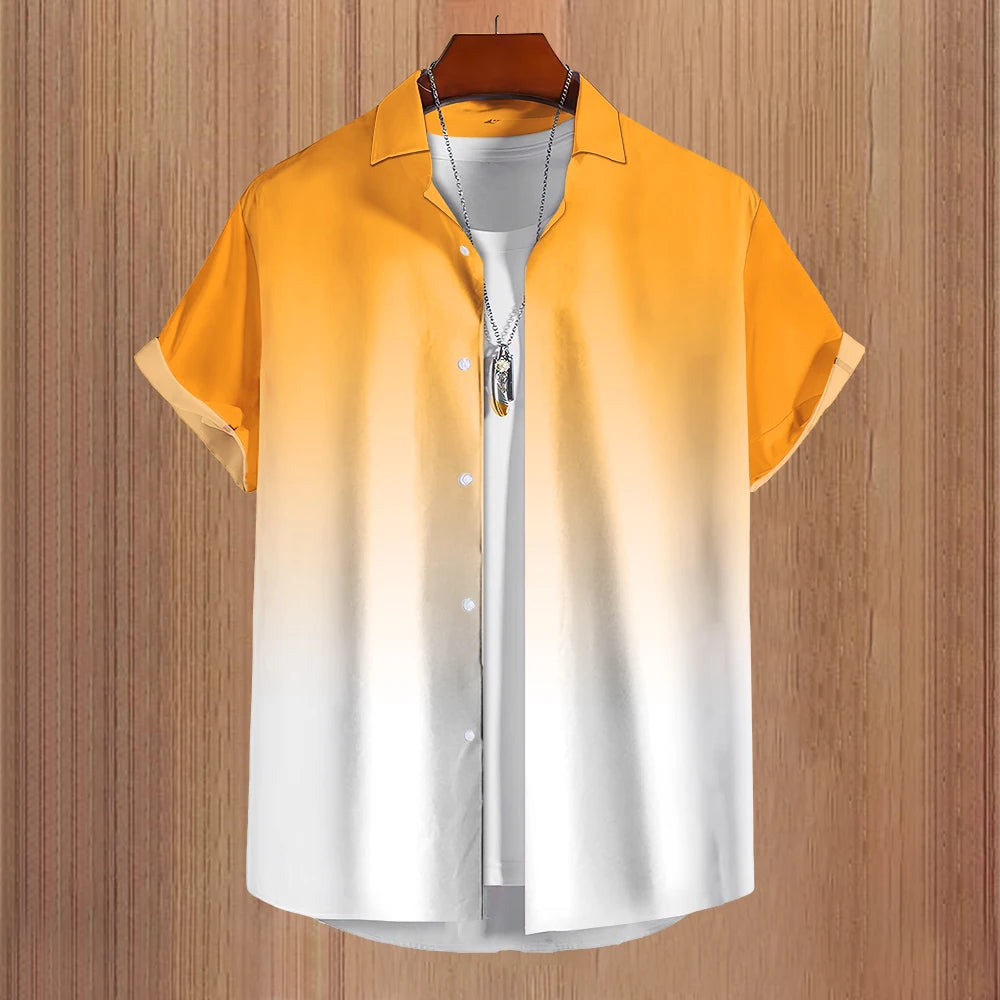 Men'S Shirt Summer Color Gradient Lapel Shirts For Men Colorful Simple 3d Print Basic Men'S Shirt Tops Casual Short Sleeve
