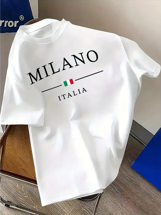 Summer fashion men's T-shirt 100% pure cotton printed casual Milan Italian soft and breathable short-sleeved T-shirt for men