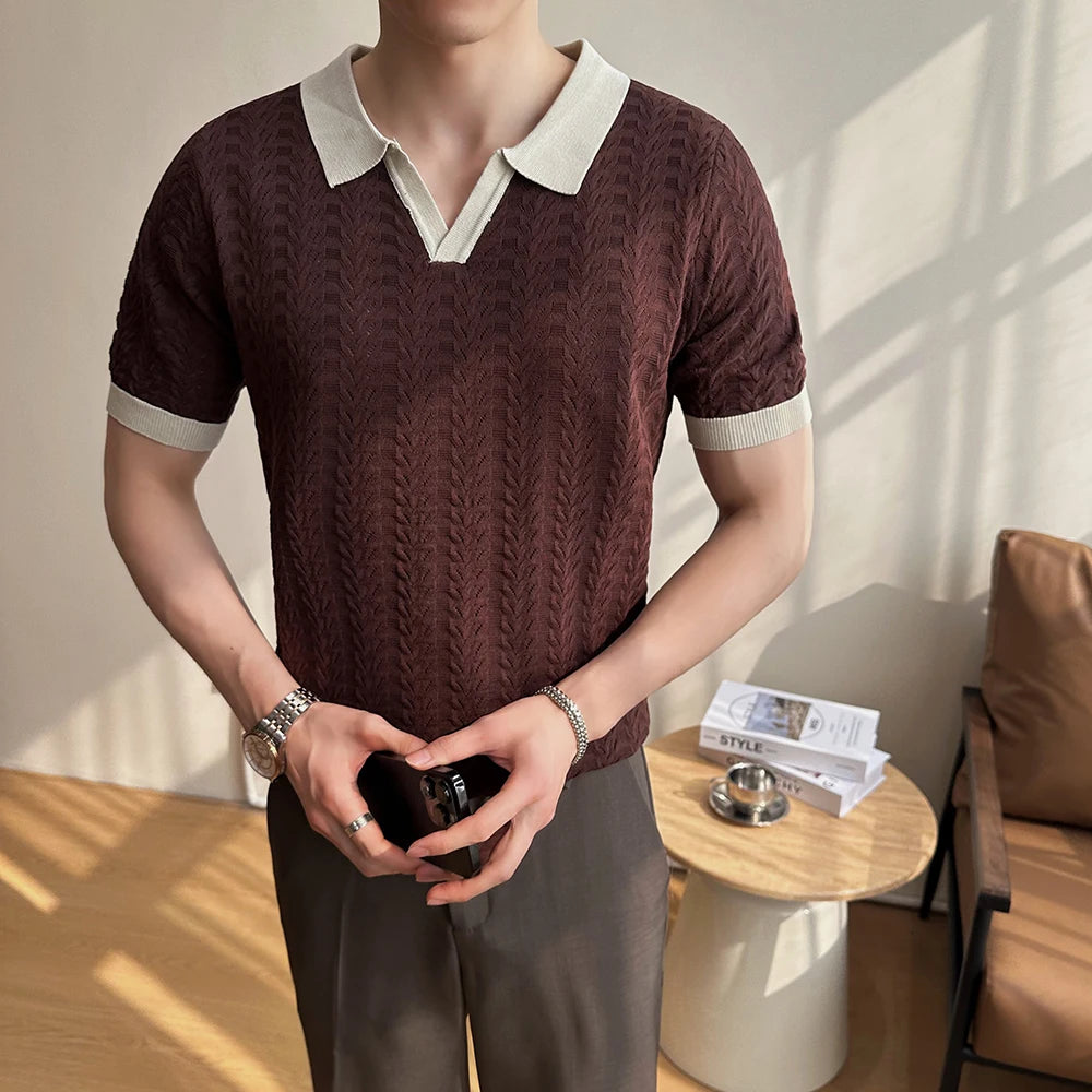Men's 2025 Summer New Knitwear, Versatile Breathable Hollow Thin Short Sleeve Polo Shirt Fashion Plus Size Shirt Polo Shirt