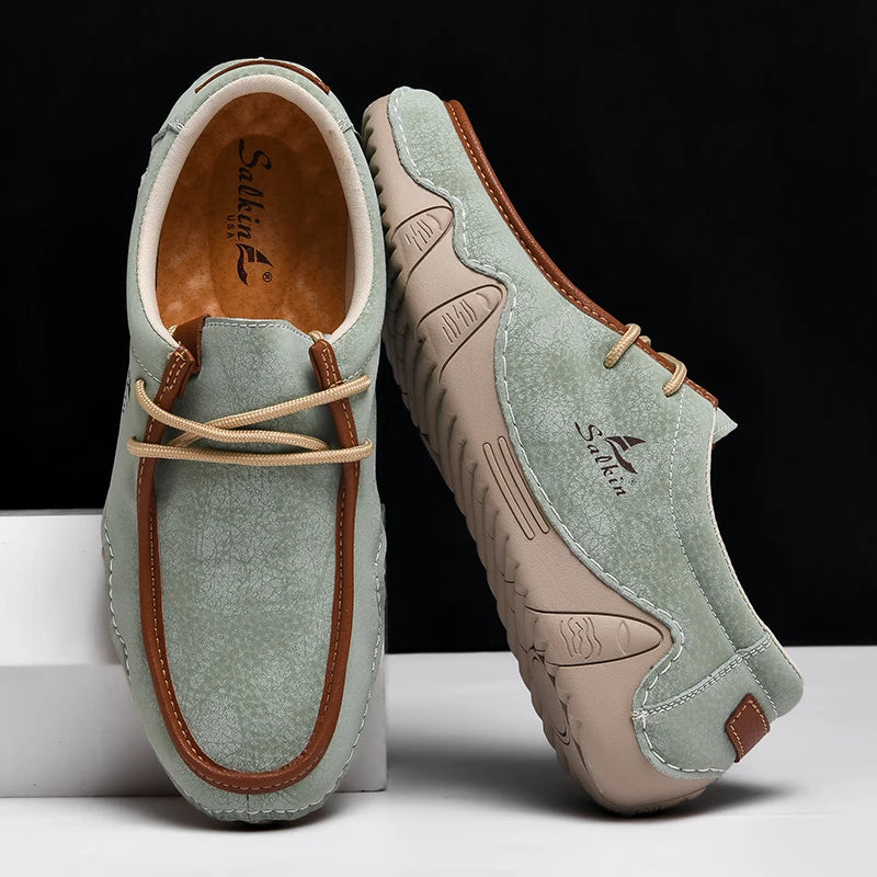 Handmade Leather Casual Men Shoes Design Sneakers Man Loafers Breathable Low Top Flat Shoes Driving Plus Size