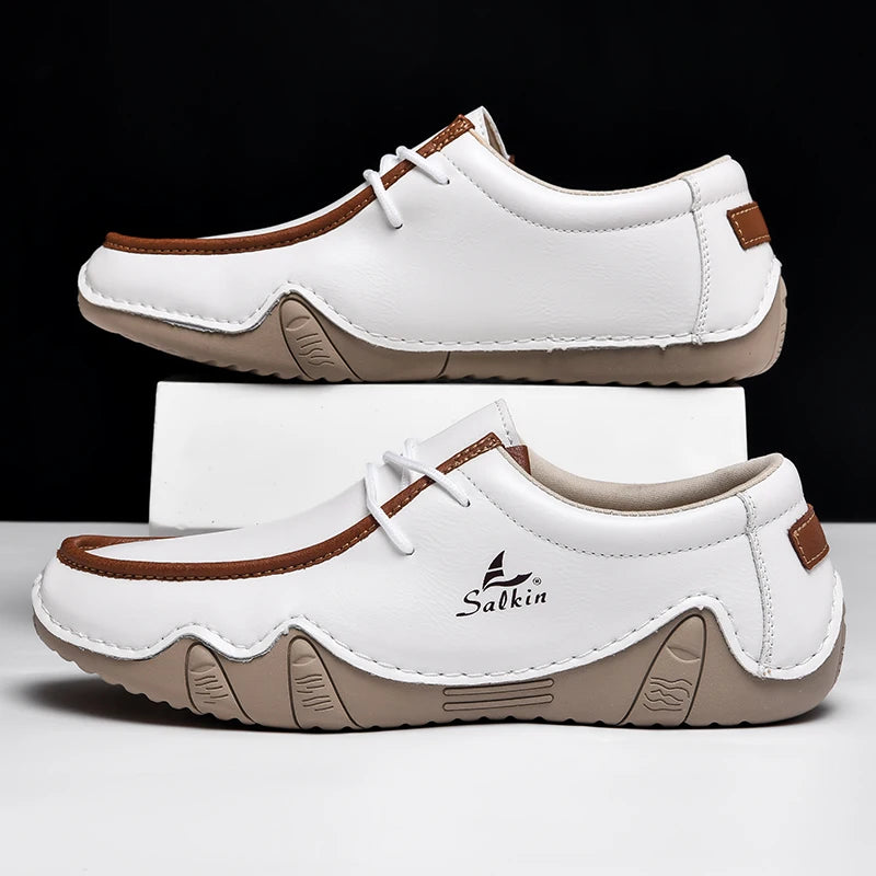 Handmade Leather Casual Men Shoes Design Sneakers Man Loafers Breathable Low Top Flat Shoes Driving Plus Size