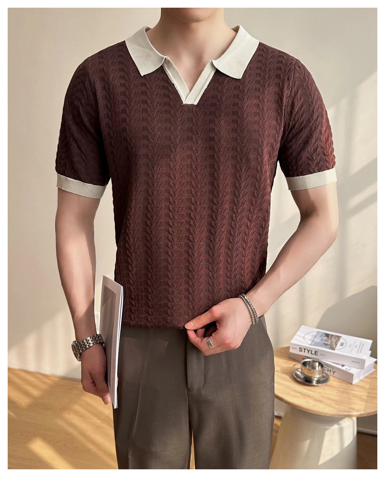 Men's 2025 Summer New Knitwear, Versatile Breathable Hollow Thin Short Sleeve Polo Shirt Fashion Plus Size Shirt Polo Shirt
