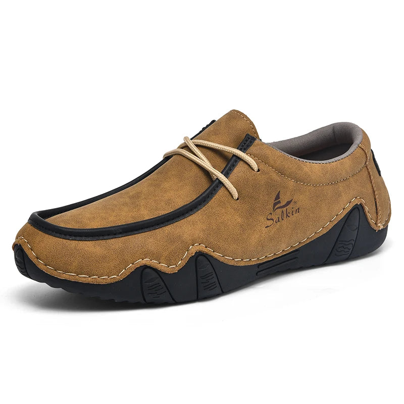 Handmade Leather Casual Men Shoes Design Sneakers Man Loafers Breathable Low Top Flat Shoes Driving Plus Size