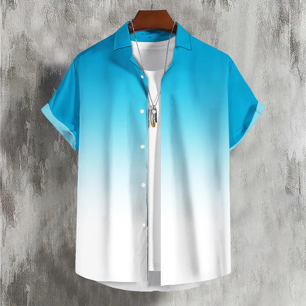 Men'S Shirt Summer Color Gradient Lapel Shirts For Men Colorful Simple 3d Print Basic Men'S Shirt Tops Casual Short Sleeve