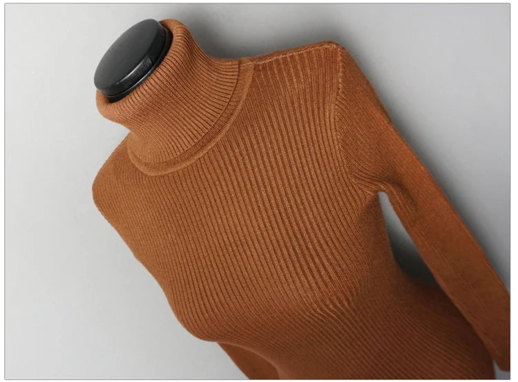 Women Turtleneck Warm Bodycon Dress Long Sleeve Knit Solid Office Pullover Sexy Mini Dress for Ladies 2025