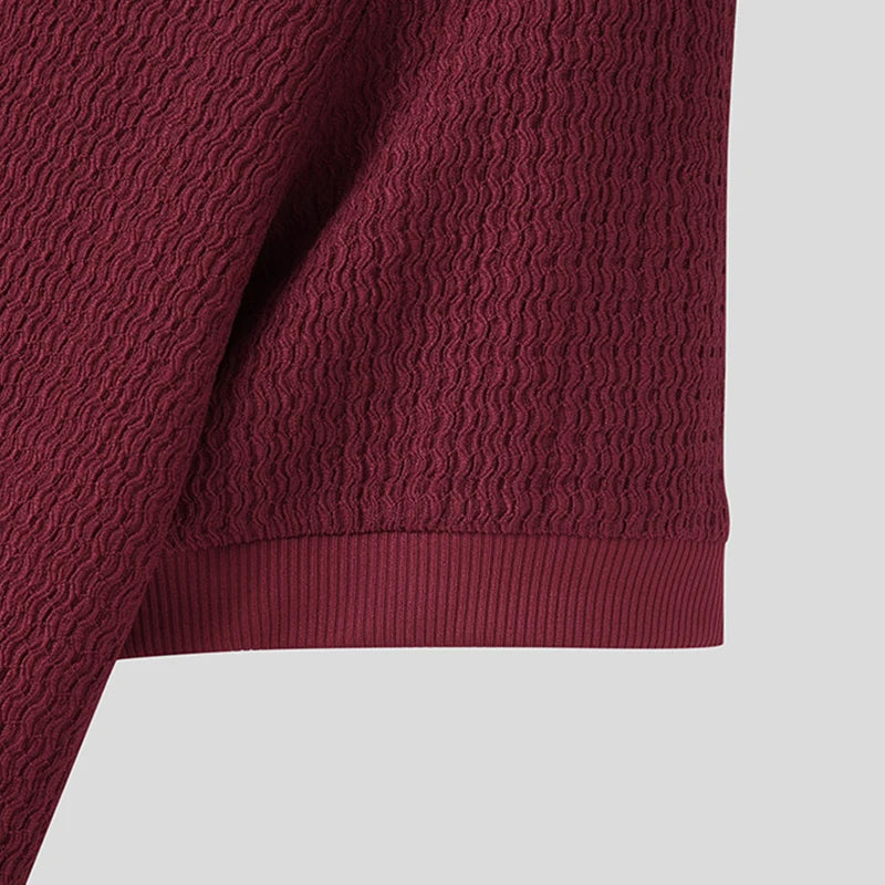 New Fashion Tight T-shirt Casual Streetwear Textured High-neck Solid Color Short-sleeved Bottoming Tees Korean Style Tops
