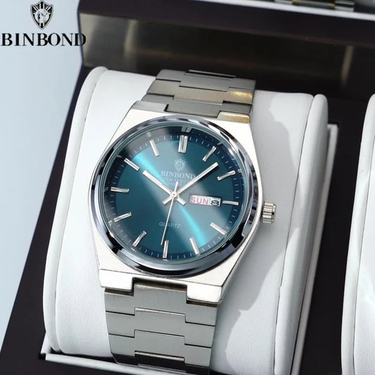 Fashion New Men Business Watch Leisure Quartz Stainless Steel Buckle Watches Waterproof Luminous Calendar Men's Watches