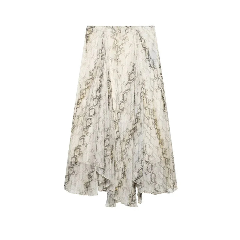 Women's Dresses Spring 2025 New Wide Hem Printed Skirt Irregular Design Personality Fashion Elegant and Versatile Beach Vacation