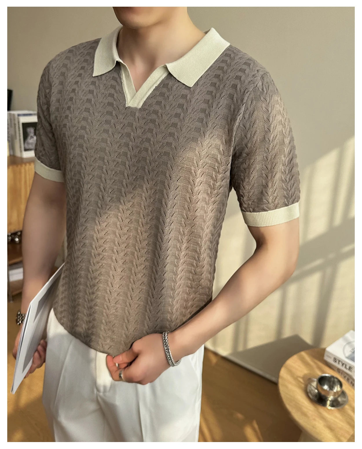 Men's 2025 Summer New Knitwear, Versatile Breathable Hollow Thin Short Sleeve Polo Shirt Fashion Plus Size Shirt Polo Shirt