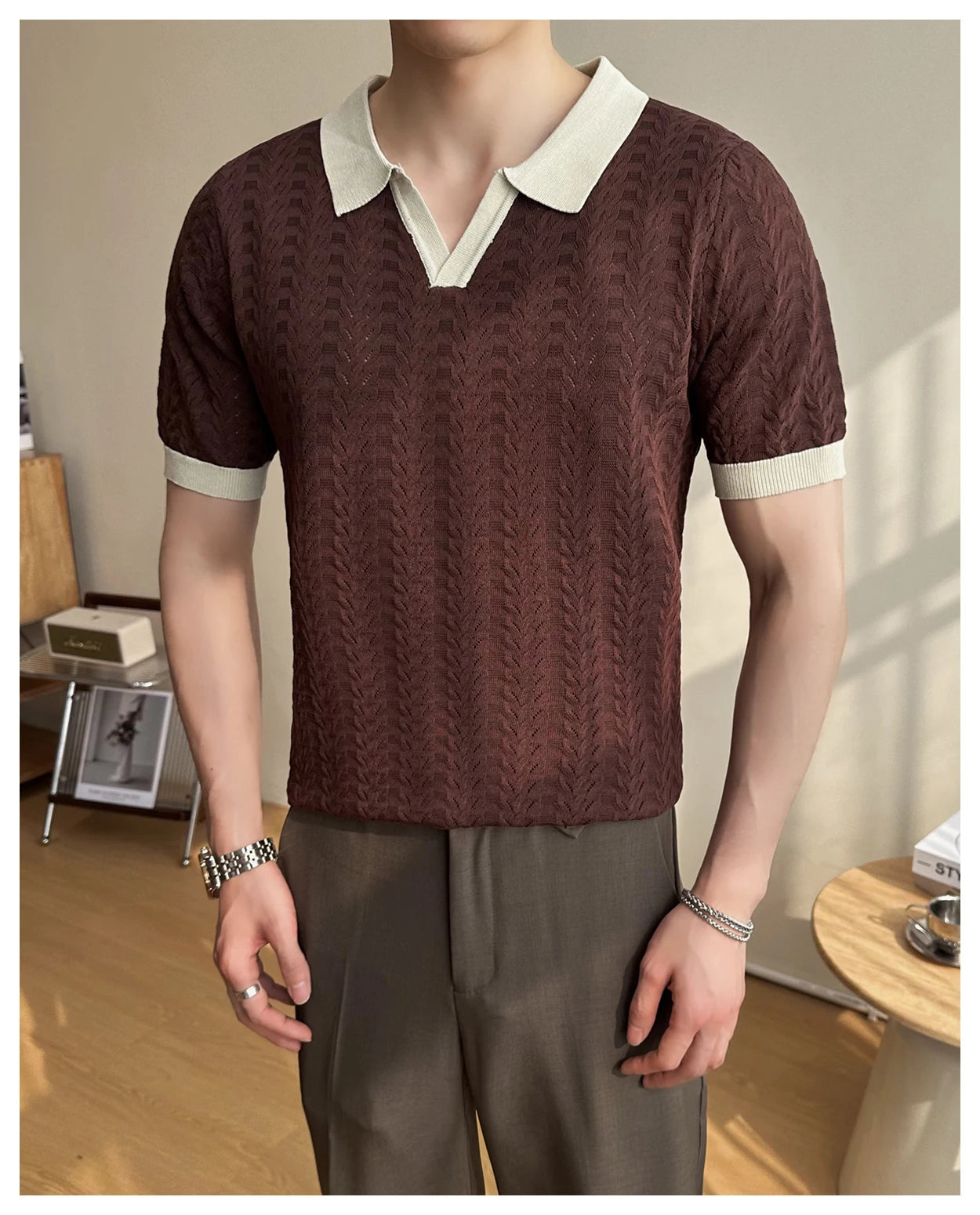 Men's 2025 Summer New Knitwear, Versatile Breathable Hollow Thin Short Sleeve Polo Shirt Fashion Plus Size Shirt Polo Shirt