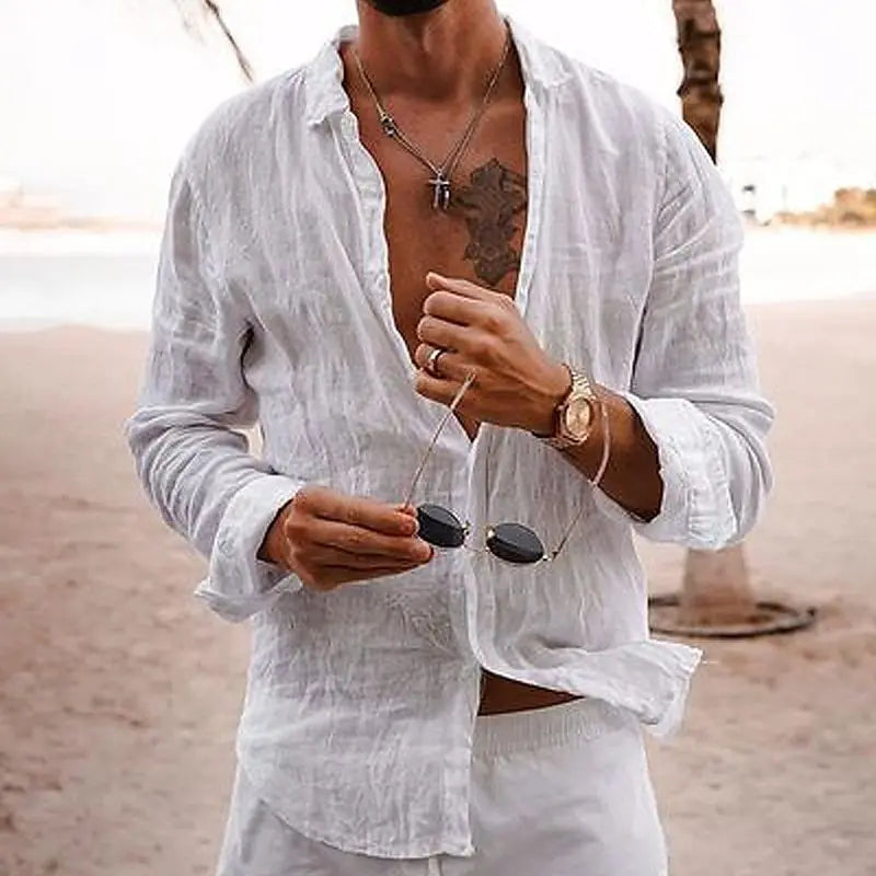 Men's Summer Shirt Cotton Linen Long