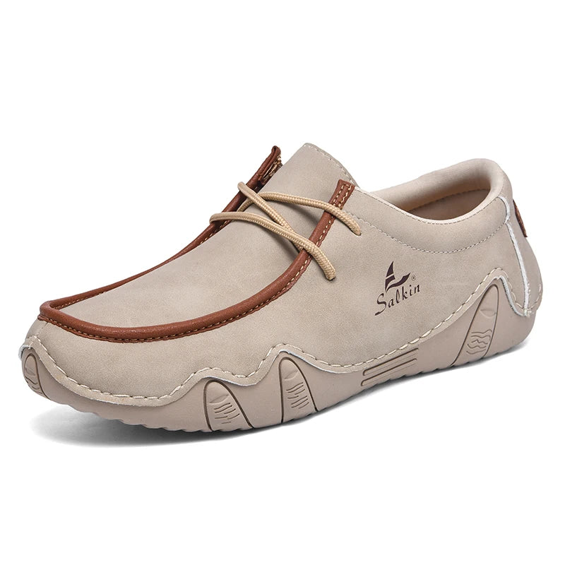 Handmade Leather Casual Men Shoes Design Sneakers Man Loafers Breathable Low Top Flat Shoes Driving Plus Size