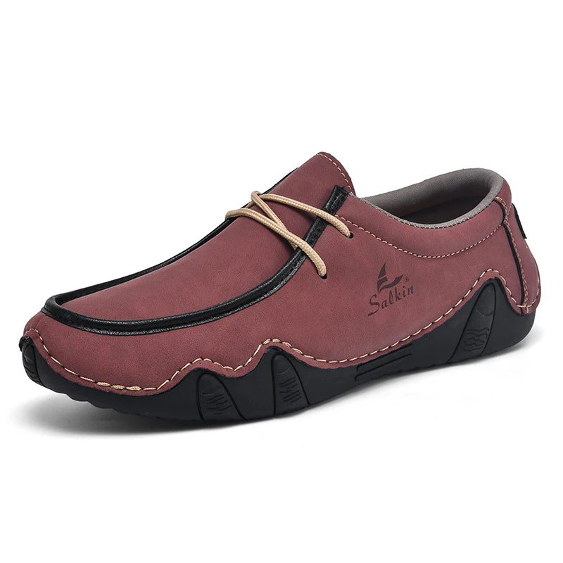 Handmade Leather Casual Men Shoes Design Sneakers Man Loafers Breathable Low Top Flat Shoes Driving Plus Size