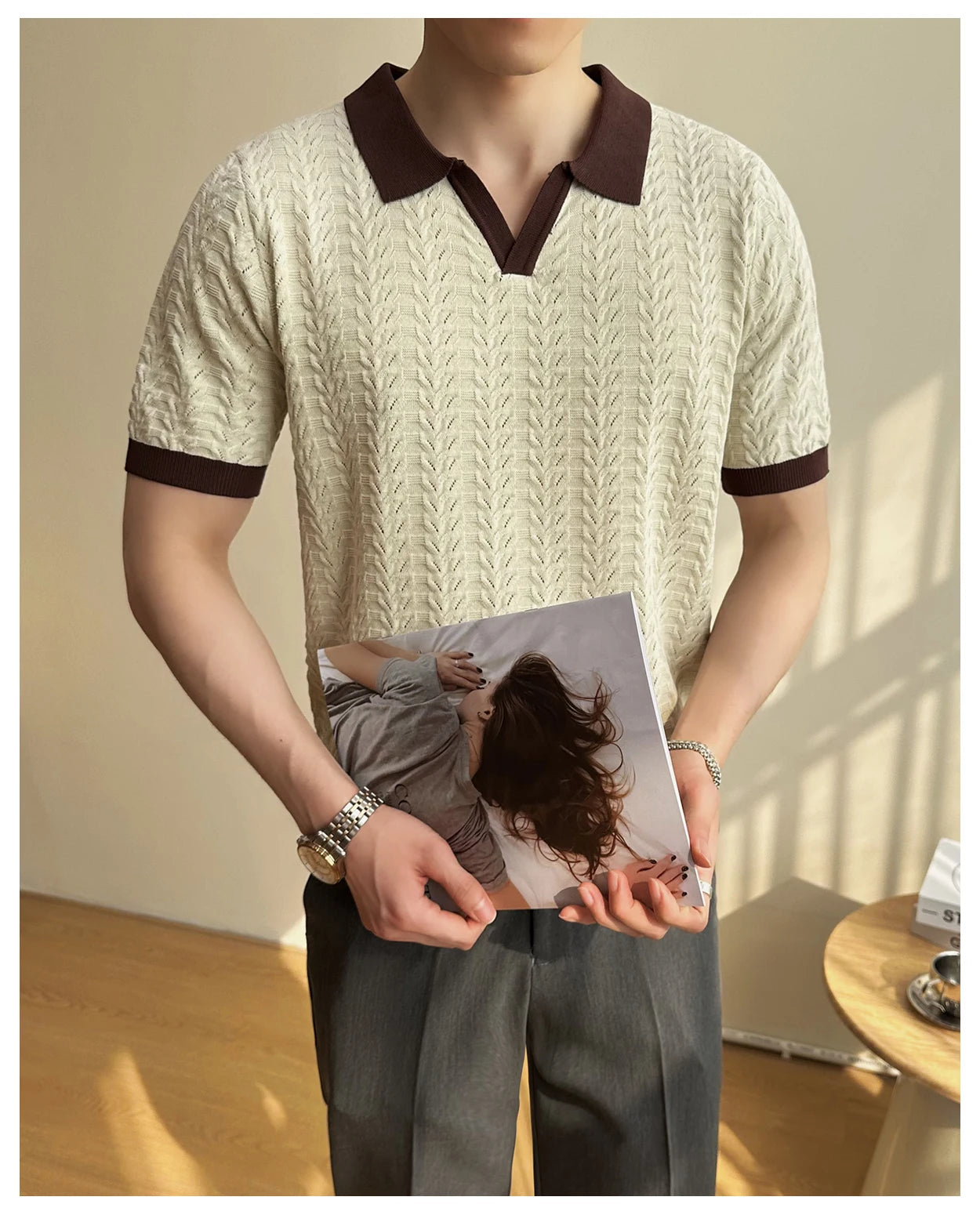 Men's 2025 Summer New Knitwear, Versatile Breathable Hollow Thin Short Sleeve Polo Shirt Fashion Plus Size Shirt Polo Shirt