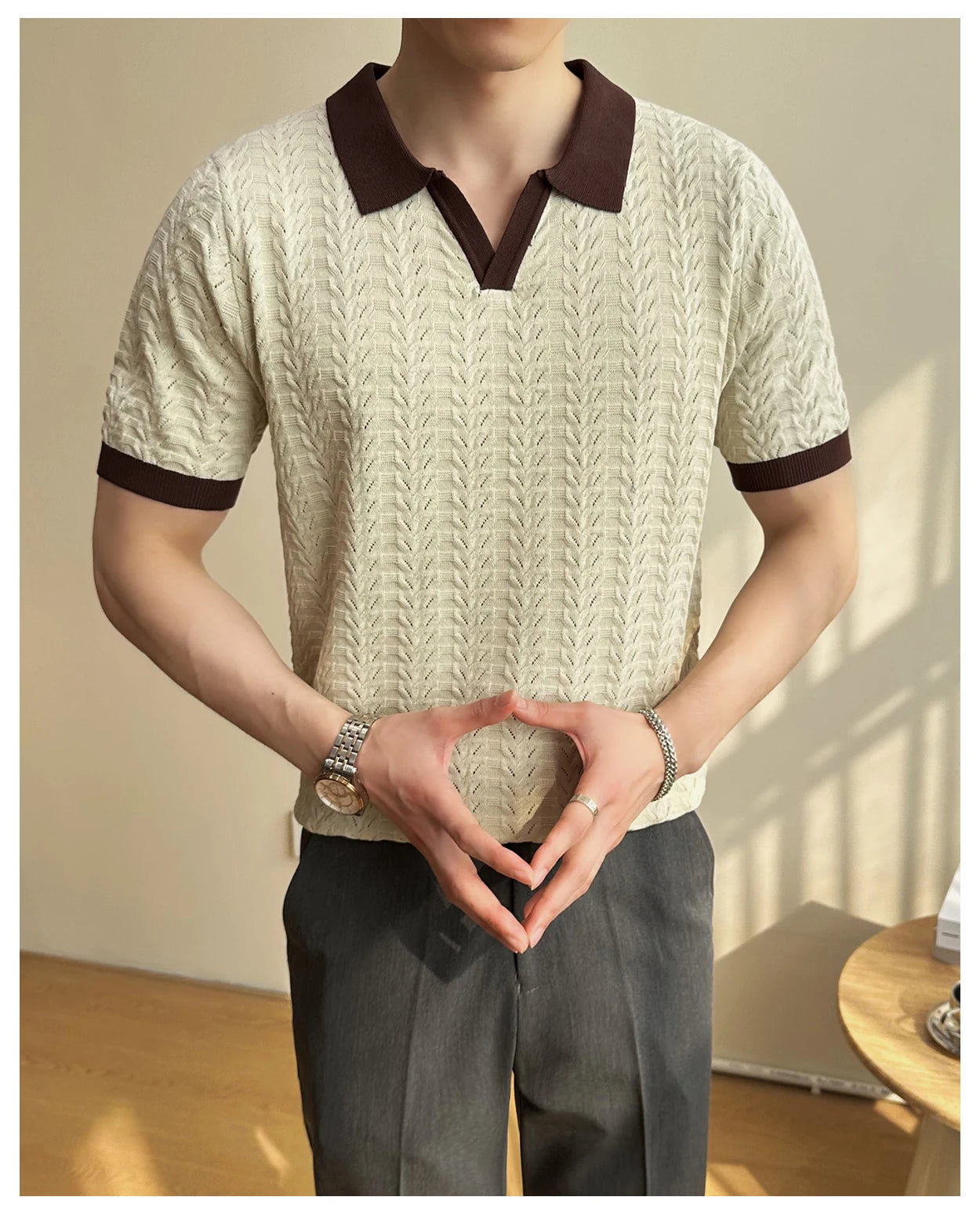 Men's 2025 Summer New Knitwear, Versatile Breathable Hollow Thin Short Sleeve Polo Shirt Fashion Plus Size Shirt Polo Shirt