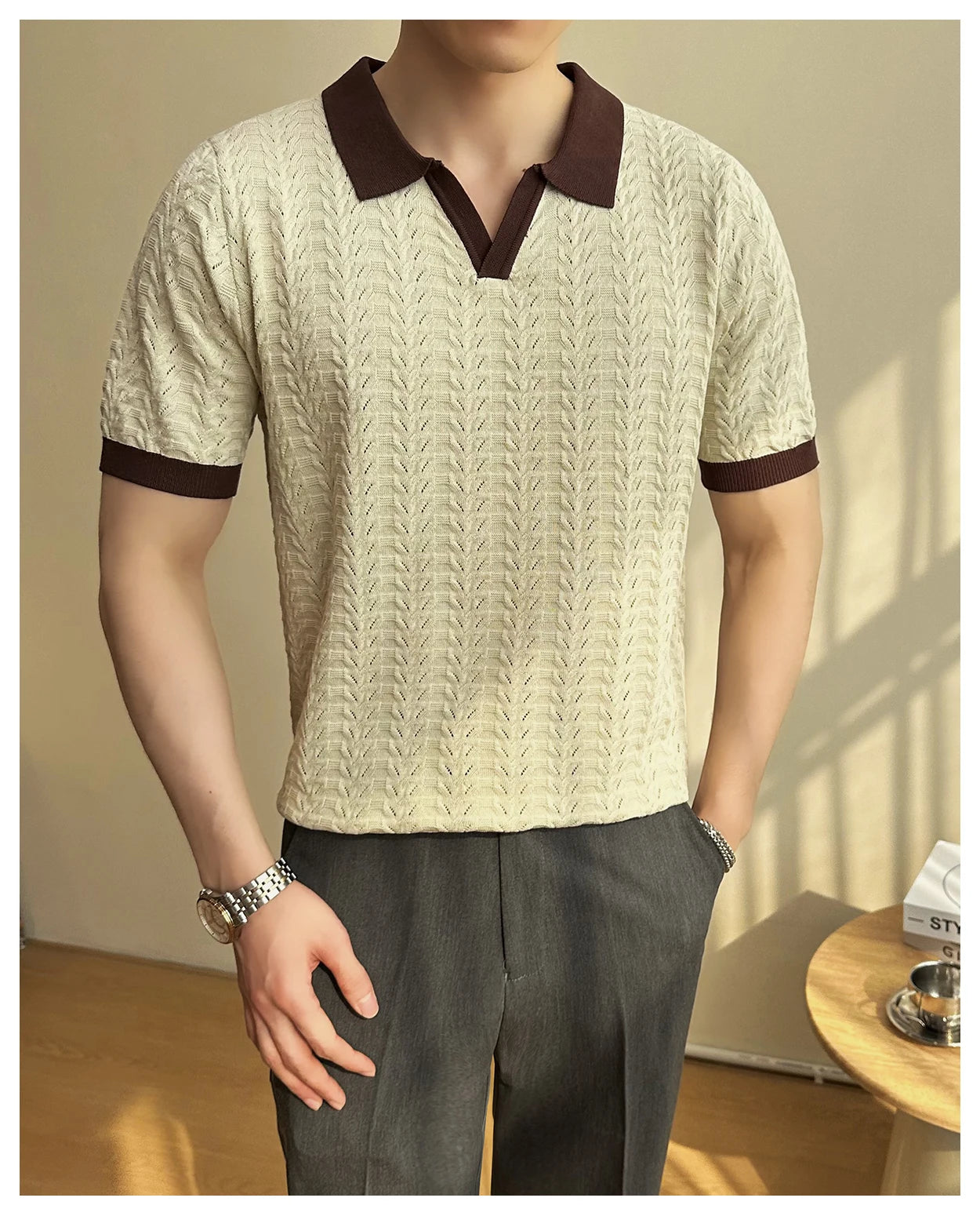 Men's 2025 Summer New Knitwear, Versatile Breathable Hollow Thin Short Sleeve Polo Shirt Fashion Plus Size Shirt Polo Shirt