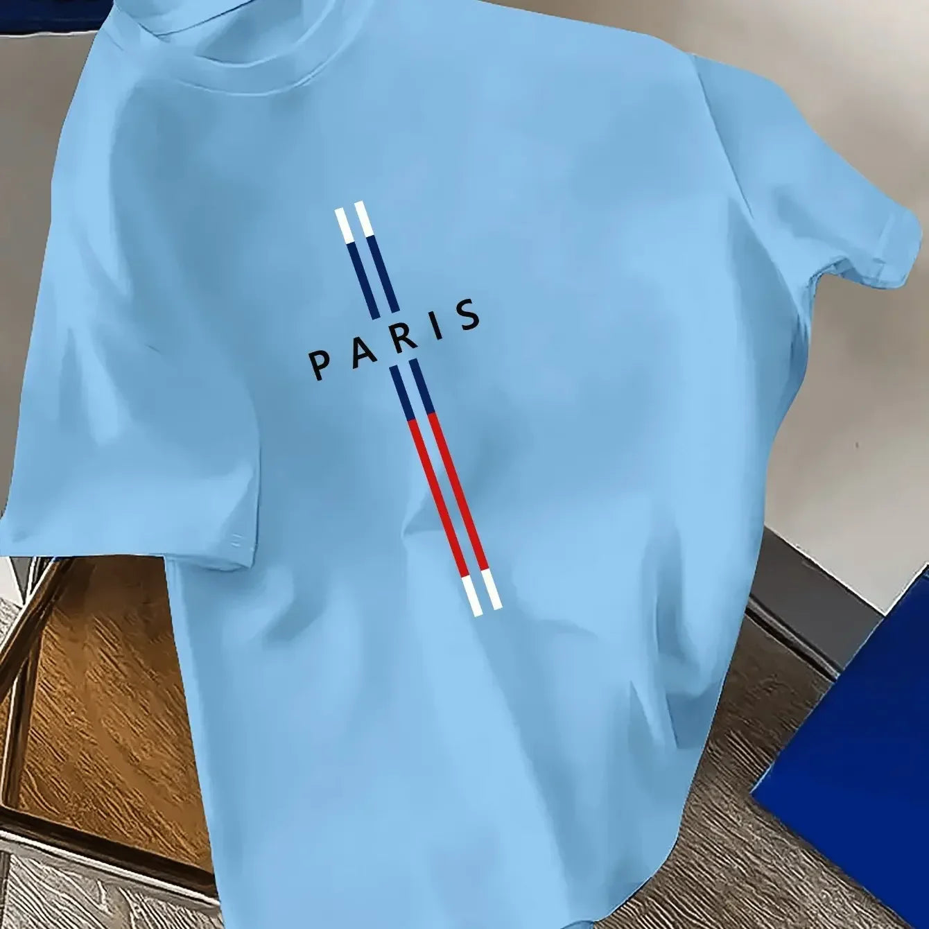 Summer Men 100% cotton fashion casual loose fit plus size Paris letter print round neck short sleeve T-shirt top
