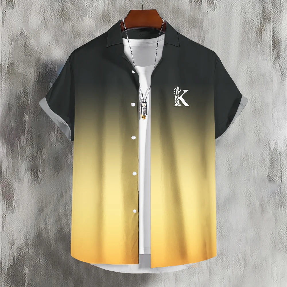 Men'S Shirt Summer Color Gradient Lapel Shirts For Men Colorful Simple 3d Print Basic Men'S Shirt Tops Casual Short Sleeve
