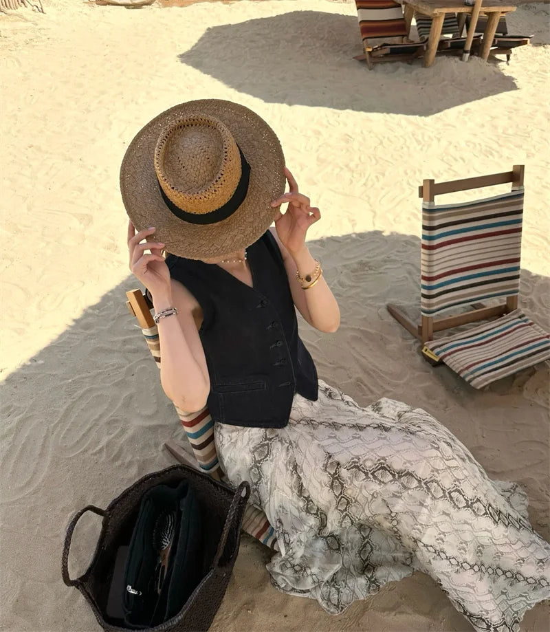 Women's Dresses Spring 2025 New Wide Hem Printed Skirt Irregular Design Personality Fashion Elegant and Versatile Beach Vacation