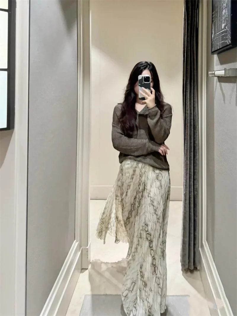 Women's Dresses Spring 2025 New Wide Hem Printed Skirt Irregular Design Personality Fashion Elegant and Versatile Beach Vacation