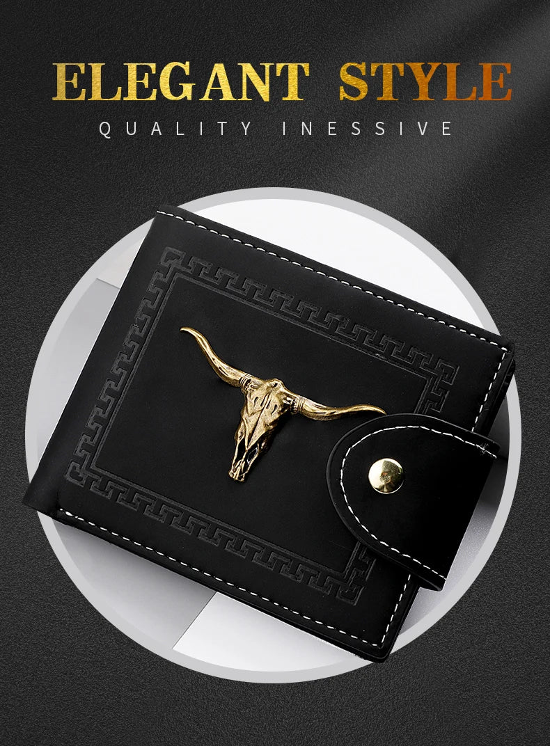 New Men's Wallet Short Multi-Function Multi-Card Slot Metal Bull Label Luxury Wallet Zipper Designer Small Slim Wallet