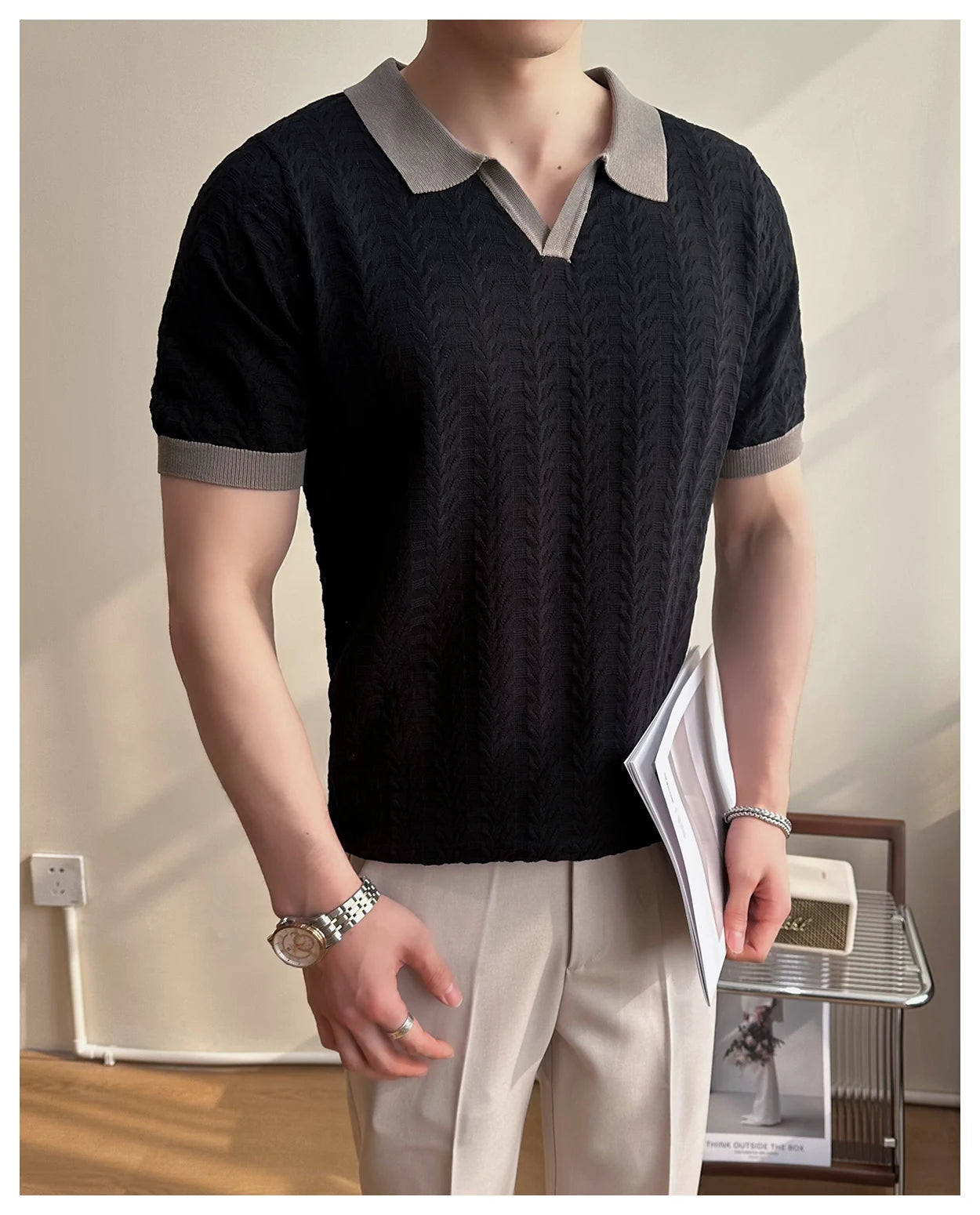 Men's 2025 Summer New Knitwear, Versatile Breathable Hollow Thin Short Sleeve Polo Shirt Fashion Plus Size Shirt Polo Shirt
