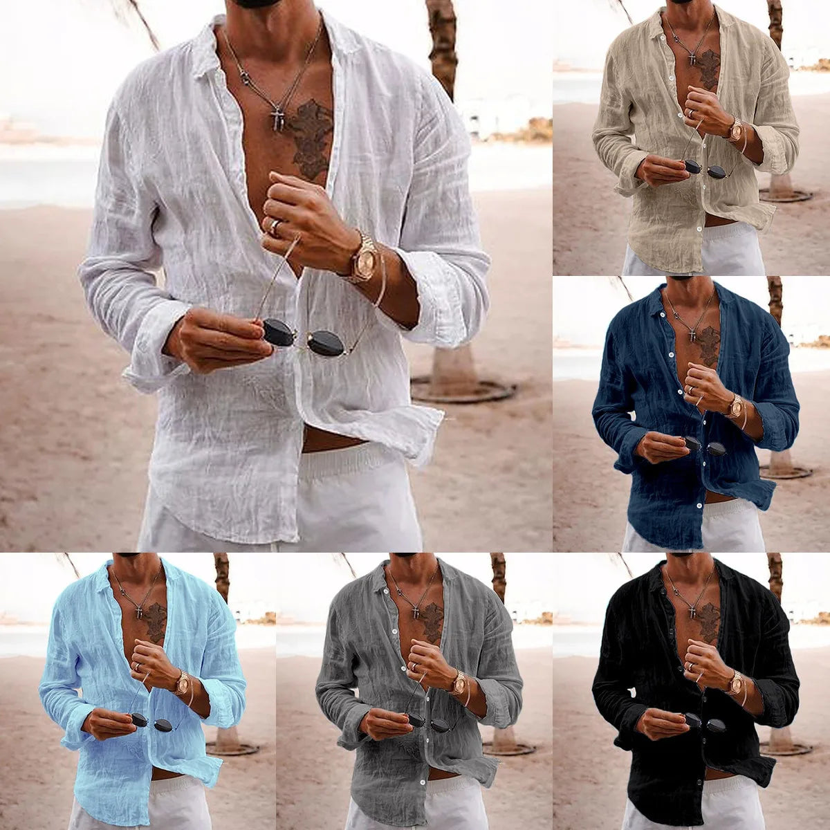 Men's Summer Shirt Cotton Linen Long