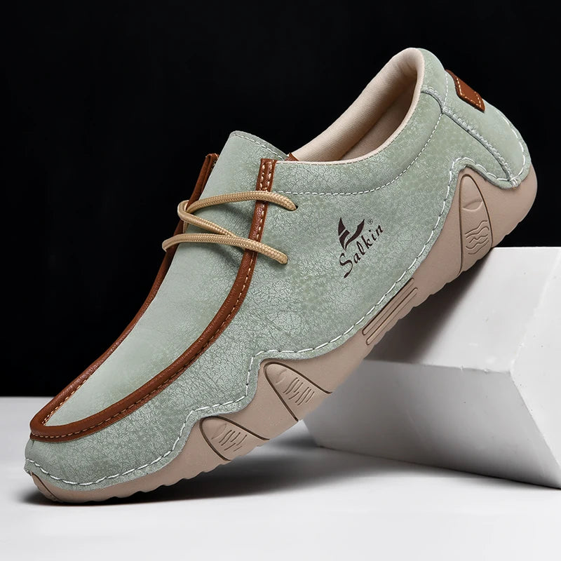 Handmade Leather Casual Men Shoes Design Sneakers Man Loafers Breathable Low Top Flat Shoes Driving Plus Size